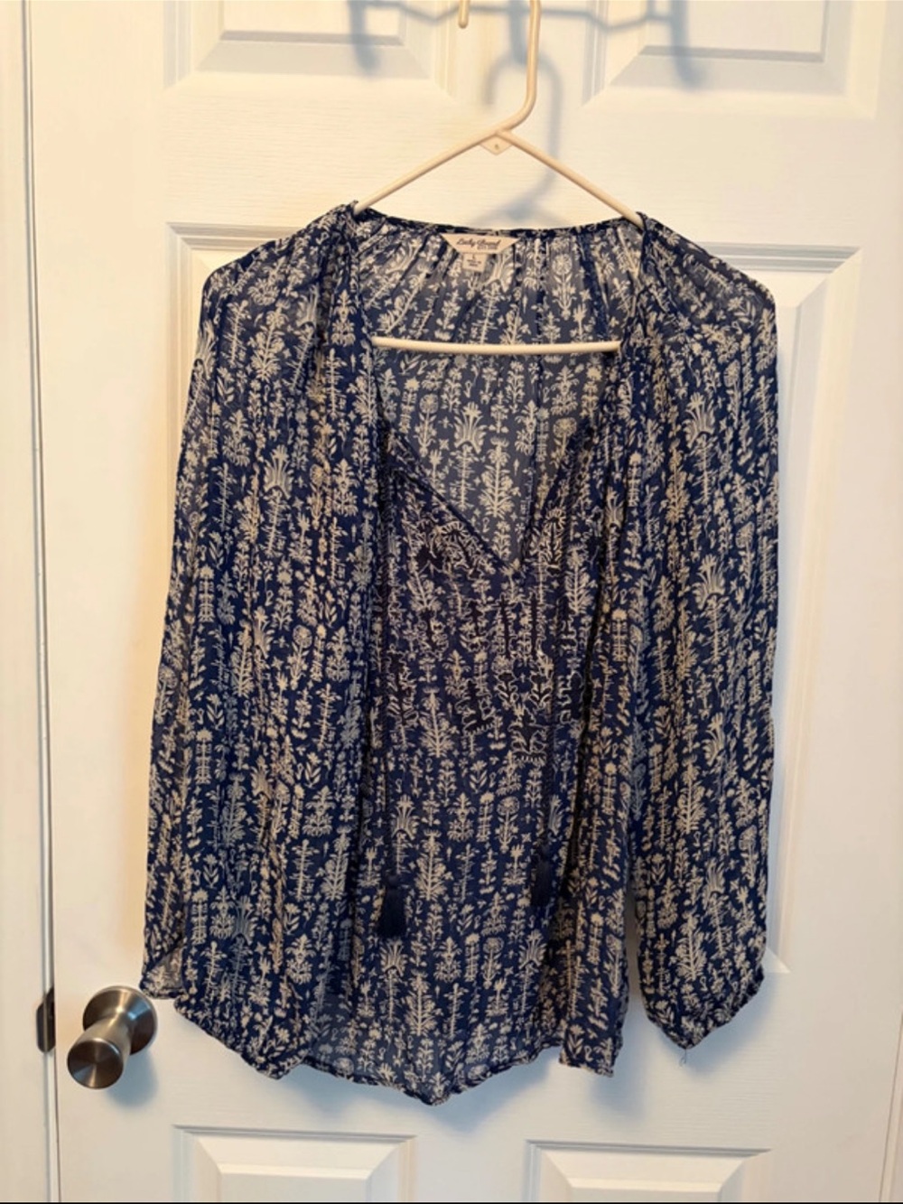 Blue Floral Split-Neck Women's Blouse Lucky Brand